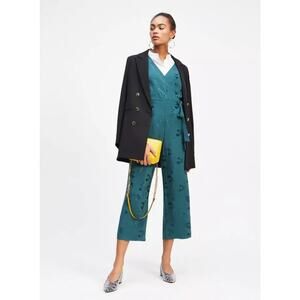 NWT‎ Miss Selfridge Women’s V-Neck 3/4 Sleeve Floral Cropped Jumpsuit Sz 6 Green